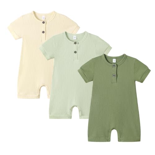Bafeicao Baby Boy Girl 2/3 Pack Solid Romper Ribbed Short/Long Sleeve Bodysuit Jumpsuit Infant Knitted Outfits Clothes