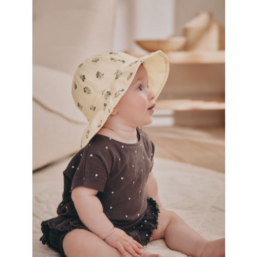 Neutral Floral Baby 100% Cotton Woven Bucket Hat (0mths-2yrs)