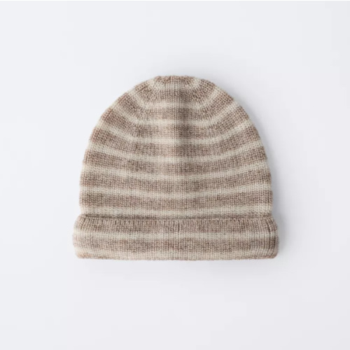 STRIPED WOOL AND CASHMERE HAT - Tan marl