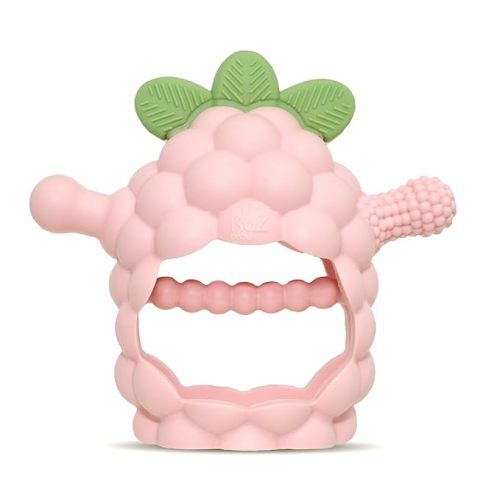 RaZbaby RaZberry Grip Silicone Teether Toy for 3M+ | Drop Resistant Hand Held Teether for Babies and Infants - Designed by Nature with Our Patented BerryBumps Multitextured Design | 3M+, Pink