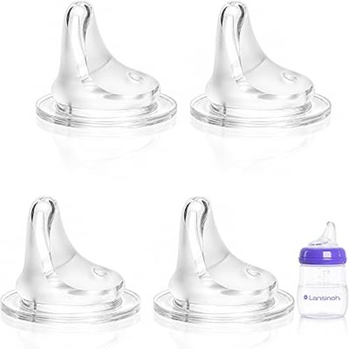 Sippy Straw Nipples Compatible with Lansinoh Baby Bottles, Replacement Bottle Nipple, Soft Food Grade 100% Silicone Spouts, Leak-Proof, BPA Free, Variable Flow, 6m+, 4 Count (Sippy Spout)