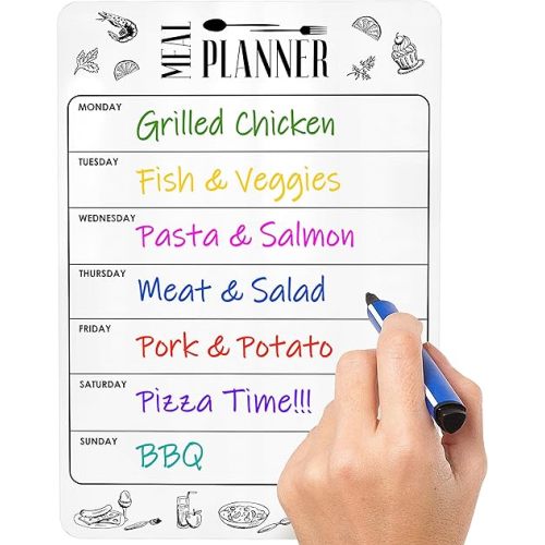 Dry Erase Magnetic Meal Planner for Refrigerator A4 (8.5x12 inch) - Magnet Weekly Menu Board for Fridge - Magnetic Menu White Board - Fridge Meal Planner Magnet - Dinner Meal Planner Dry Erase Board