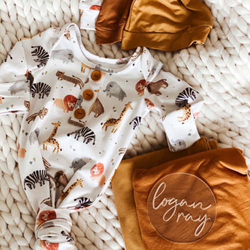 Safari Party Newborn Baby Knot Gown & Hat Set