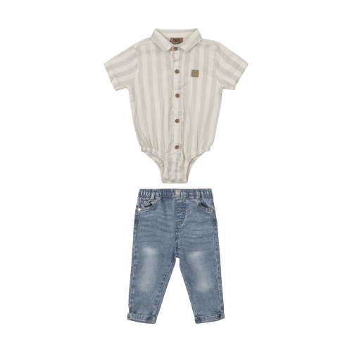 Little Lad Newborn Boys' Short Sleeve Shirt and Pant, 2-Piece Set, Sizes 0-3M-6-9M