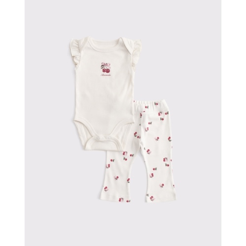 baby flutter sleeve logo bodysuit & flare leggings set