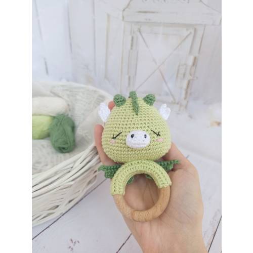 Crochet Dragon Baby Rattle Toy: Green Christmas Shower Baby Pregnancy Gift