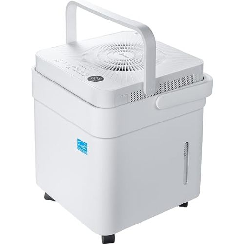 Midea Cube 50 Pint Dehumidifier for Basement and Rooms at Home for up to 4,500 Sq. Ft., Smart Control, Compatible with Alexa (White), Drain Hose Included
