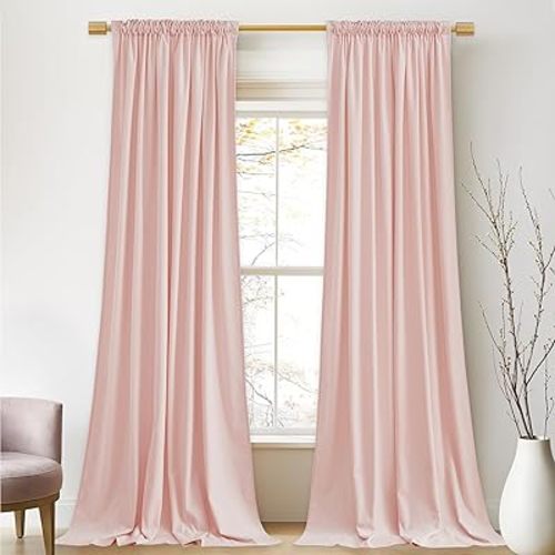 StangH Baby Pink Velvet Curtains Room Darkening Thermal Insulated Drapes for Bedroom Living Room Girls' Room, Super Soft Window Treatment with Rod Pocket Back Tab, 52x108, 2 Panels