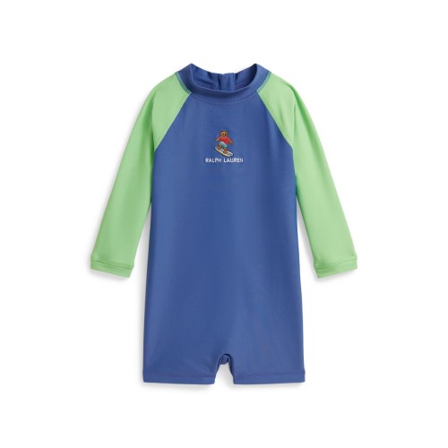 Embroidered Colorblock Long Sleeve One-Piece Rashguard Swimsuit, 3-6M