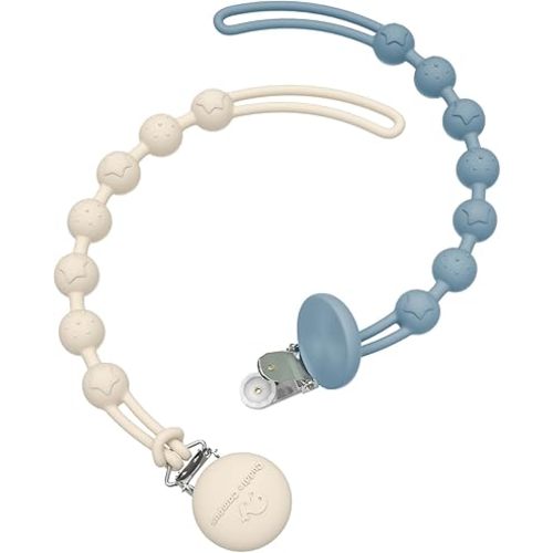 Cuddle Campus Silicone Pacifier Clip Holder with One Piece Design, Pack of 2 Soft Flexible Binky Clips with Texture for Baby Boy and Girl(6m+)