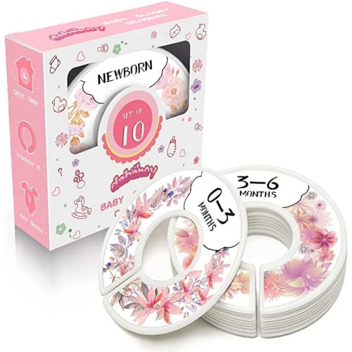 Baby Closet Size Dividers for Clothes - Set of 10 from Newborn to Toddler and 2 Blanks with Colored Box- Flower Designs Baby Closet Organizer for Nursery - Baby Clothes Organizer for Girl - [Floral]