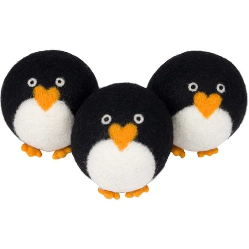 Smart Sheep 3-Pack - XL Premium Natural Wool Dryer Balls - Award-Winning - Replaces Dryer Sheets - Laundry Balls (Black Marching Penguins)