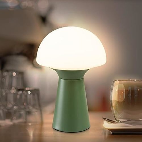 Mushroom Table Lamp, Battery Operated Lamp with Timer Small Portable Lamp Cordless Battery Powered Bedside Lamp Wireless Table Light for Bedroom Camping Kitchen (Green)