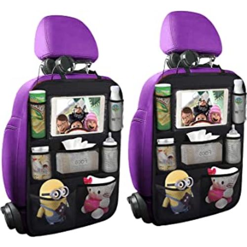 ONE PIX Backseat Car Organizer Mats Back Seat Organizers and Storage Bag with Touch Screen Tablet Holder for Kids Toddlers Seats, Travel Accessories, Road Trip Essentials (2PCS)