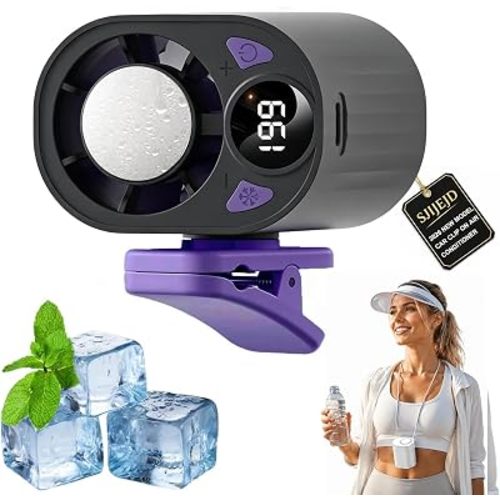 Car Clip on Air Conditioner Fan with LED Display Cooling Fan 360 Rotation & 199 Speeds with Semi Technology 3-Speed Silent Bladeless for Cars Hands Free Clip on Fan for Work Camping