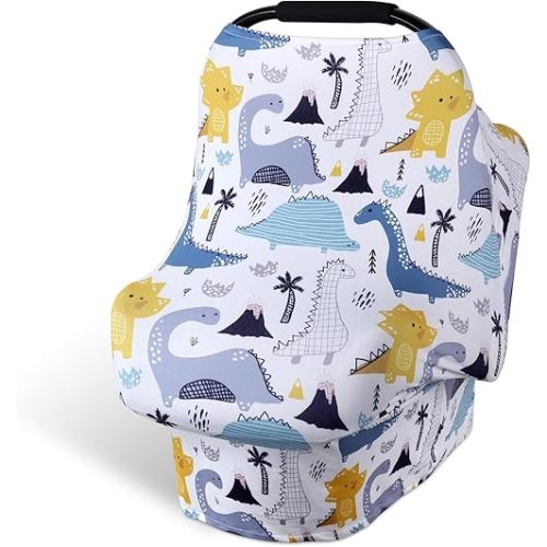 Rquite All-in-1 Car Seat Cover Baby, Carseat Covers for Girl Boy, Stretchy Soft Infant Car Seat Cover, Multi-use Baby Carrier Cover, Car Seat Canopy, Stroller Sun Shade, Nursing Breastfeeding Cover