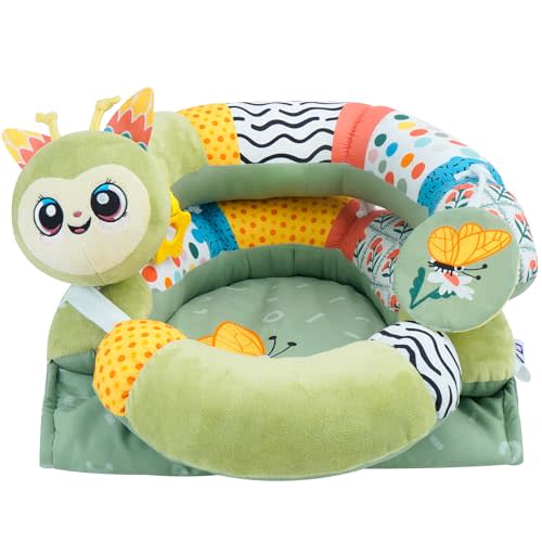 Lovvie & Joy 2-in-1 Tummy Time Mat & Seated Support Pillow,Baby Tummy Time Pillow Support for Newborns and Older Babies,with Detachable Support Pillow and Toys Caterpillar Elf