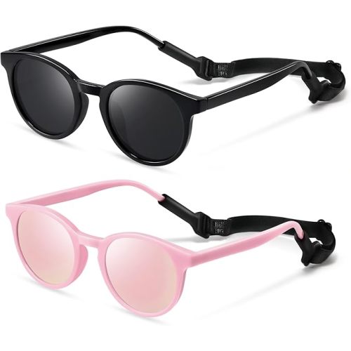 Cute Kids Polarized Sunglasses,Baby Toddler Sun Glasses with Strap | Gifts for Girls Boys Age 0-6,Flexible Round Shades with UV Protection,Newborn Infant Sunnies Travel Beach Essentials