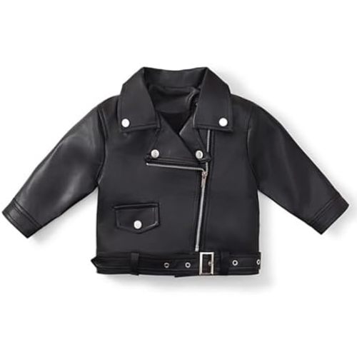Baby Girl Autumn PU Faux Leather Jacket Kid Boy Motorcycle Oblique Zipper Coat