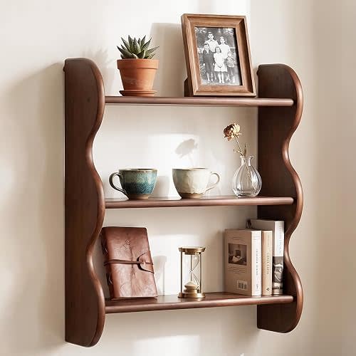 Floating Shelves For Wall - 100% Solid Wood Wall Shelf 3-Tier, Vintage Shelf Wall Mounted Storage Rack, Farmhouse Decor Hanging Shelf For Decor Kitchen, Dining Room, Living Room,Bedroom -Dark Walnut
