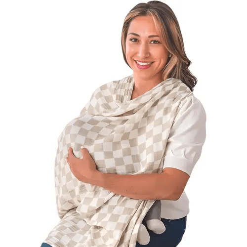 Itzy Ritzy Breastfeeding Boss Multi-Use Cover – A Nursing Cover, Swaddle, Car Seat Wrap, Tummy Time Mat & Burp Cloth All in One – Made of Soft Muslin Fabric & Measures 47” x 47” (Checkerboard)