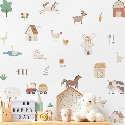 27 PCS Animal Stickers Wall Decals Peel and Stick, Farm Stickers Decor for Playroom, Boho Farm Animals