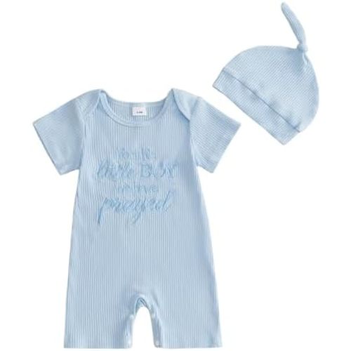 For This Little Girl/Boy We Have Prayed Newborn Baby Girl Boy Knitted Short Sleeve Romper Jumpsuit Summer Outfits