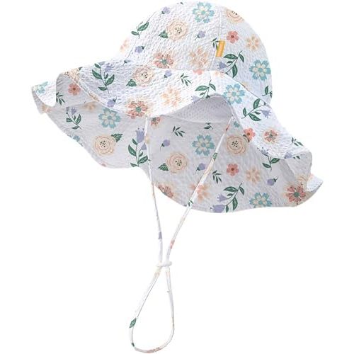 HONGTEYA Baby Sun Hat Toddler Girl Beach Hat Adjustable Outdoor Summer Hat UPF 50+ Sun Protection Wide Brim Infant Kids