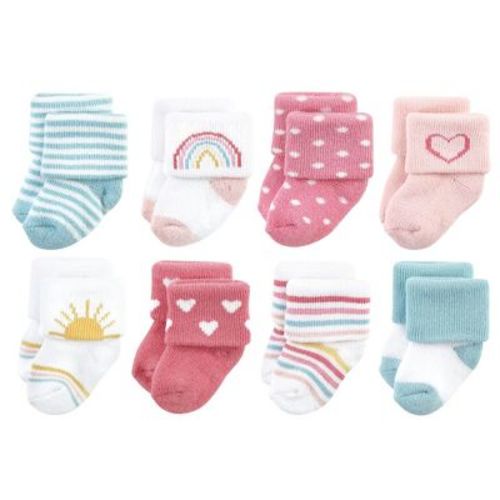 Hudson Baby Basics Infant Baby Cozy Terry Socks 8-Pack, Dreamy Hues, 0-6 Months