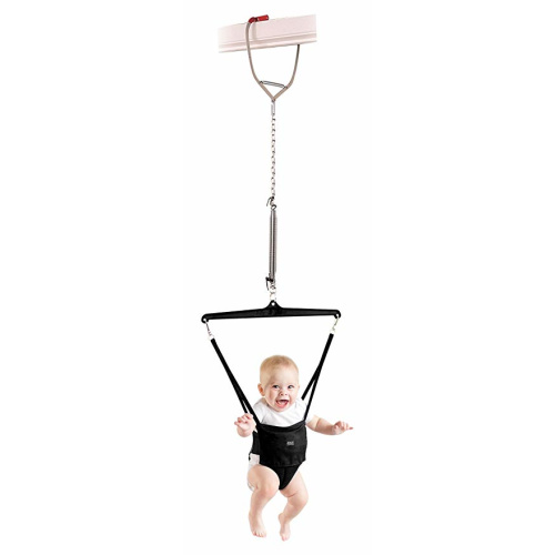 Jolly Jumper Iconic (Black), Doorway Baby Jumper, Indoor Exercise Saddle Seat, Adjustable Height, for Infants up to 28lbs, No Stand Required