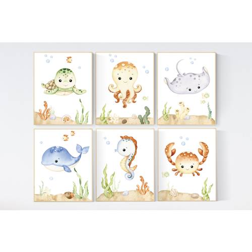 Sea Animal Nursery Prints: Watercolor Ocean Wall Art