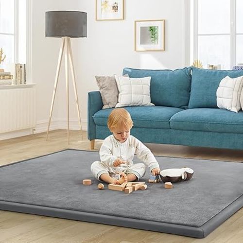 Baby Play Mat for Floor Nursery Rug Muscle Mat Area Rug Playroom Rug 74"x50" Playpen Mat Memory Foam 1.3" Thick Crawling Mat for Babies,Toddlers, Infants, Kids,Camel