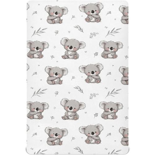 Forest Koala Bear Cartoon Crib Sheets Soft Breathable Fitted Baby Crib Sheets Mattress Cover for Girls Boys, 52" x 28" x 9"