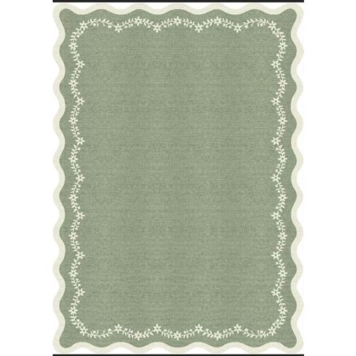 GarveeHome 6x9 Scalloped Area Rug Sage Green Washable Rugs for Living Room Bedroom, Soft Low Pile Non Slip Accent Floor Mat Solid Floral Print Throw Rug Farmhouse Indoor Carpet for Dorm Playroom