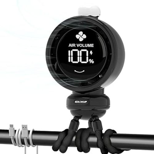 Bladeless Stroller fan, Auto Oscillating Fan, Stroller Fan Clip On for Baby with LED Display & Night Light, Ultra Quiet USB Rechargeable Cooling Fans for Stroller/Car Seat/Treadmill/Camping Black