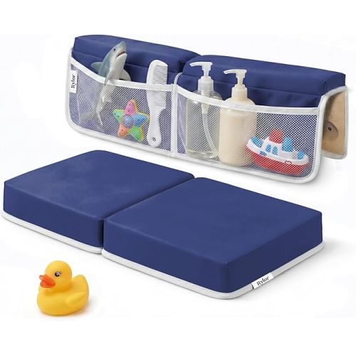 Rylor Premium Baby Bath Kneeler Mat & Elbow Rest Pad Set – Comfortable Bath Kneeler and Elbow Kneeling Rest Pad for Parents, Extra Long 26'', 2.4'' Thick, Non-Slip Support for Easy Bath Time (Blue)
