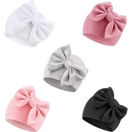 DRESHOW BQUBO Newborn Baby Girls Hats Hospital Hat Baby Cotton Beanie Infant Big Bow Hats for 0-24 Months