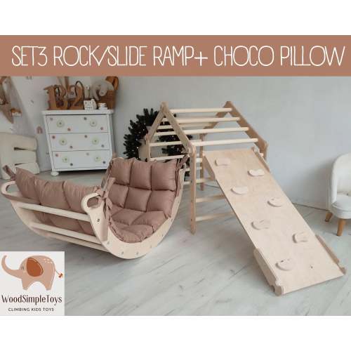 Montessori Climbing Set: Triangle, Arch, Ramp & Pillow - Natural Wood, Kletterdreieck, Kletterbogen Arche montessori