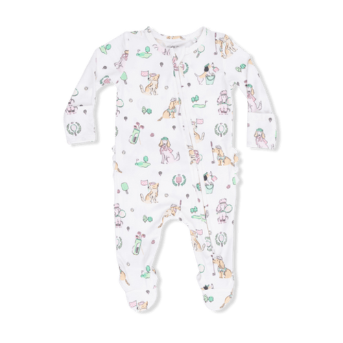 Country Club Dogs Pink - 2 Way Ruffle Back Zipper Footie