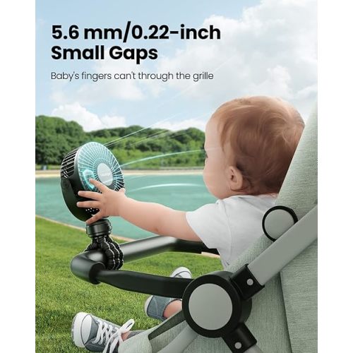 Gaiatop Mini Portable Stroller Fan, Battery Operated Small Clip on, Detachable 3 Speed Rechargeable, 360° Rotate Flexible Tripod Better Cooling for Car Seat Crib Treadmill Travel Black