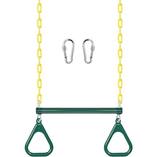 LadyRosian Gym Rings Trapeze Swing Bar 16", Heavy Duty 47" Chain Swing Set Accessories with Locking Carabiners, Monkey Bars for Backyard, Playground, Playroom