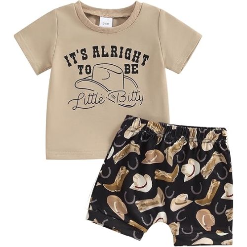 Western Baby Boy Clothes Highland Cow Farm Print T-shirt Casual Shorts Toddler Summer Country Cowboy Clothes Outfit