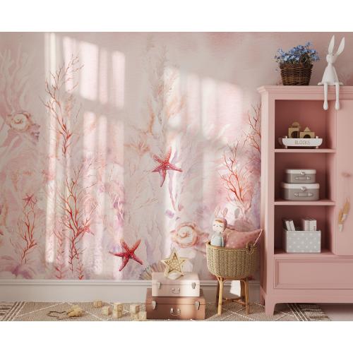 Coral Mermaid Dreams Wallpaper Mural – Ocean Reef Scene, Peel and Stick or Pre-pasted KM370