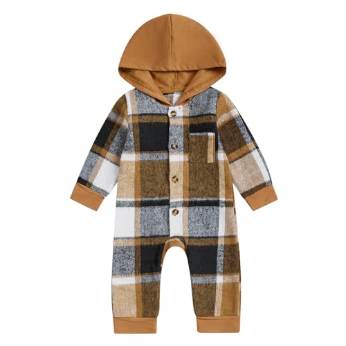 ZAXARRA Infant Baby Hooded Romper Cute Fashionable Versatile Plaid Long Sleeve Jumpsuits Newborn Boy Girl Clothes