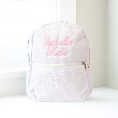 Monogrammed Seersucker Baby Backpack, Personalized Toddler Book Bag