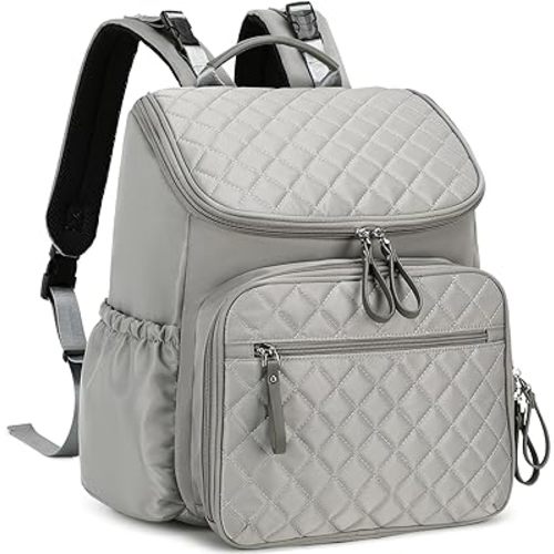 Large Capacity Diaper Bag Backpack with Stroller Buckle, Water-Resistant Travel Baby Bag with Insulated Pockets (Classic, Grey)