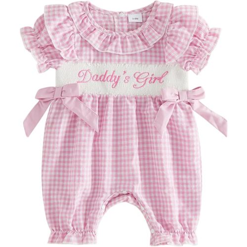 Socutebabe Baby Girl Summer Clothes Smocked Bubble Romper Ruffle Bodysuit Spaghetti Strap Shorts Jumpsuit Cute Outfit