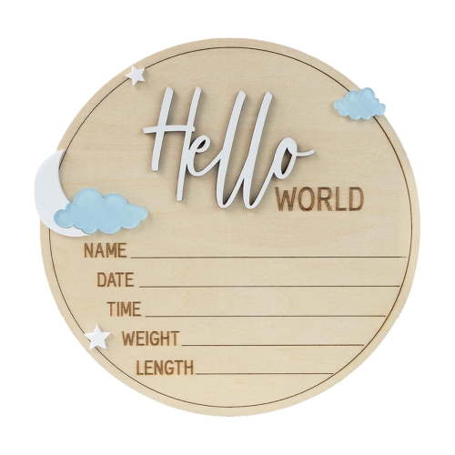 Sunxin Hello World Birth Announcement" World" Wooden Birth Announcement Sign Custom Baby Name & Date Keepsake Newborn Welcome Plaque, One Birth Tag
