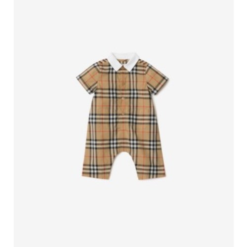 Check Cotton Playsuit in Sand beige - Children | Burberry® Official