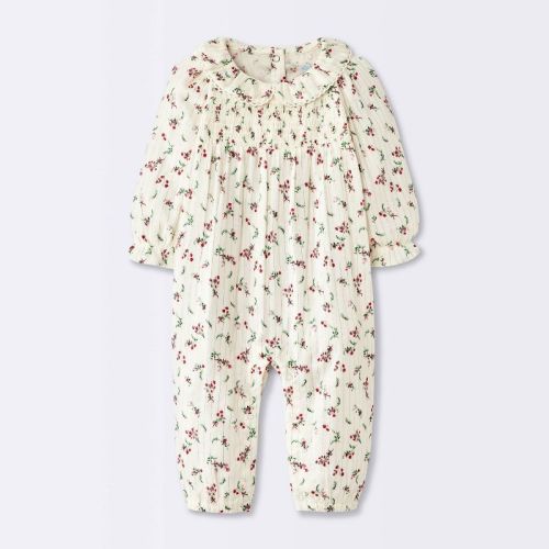 Baby Girls' Smocked Floral Romper - Cloud Island™ Cream 0-3M